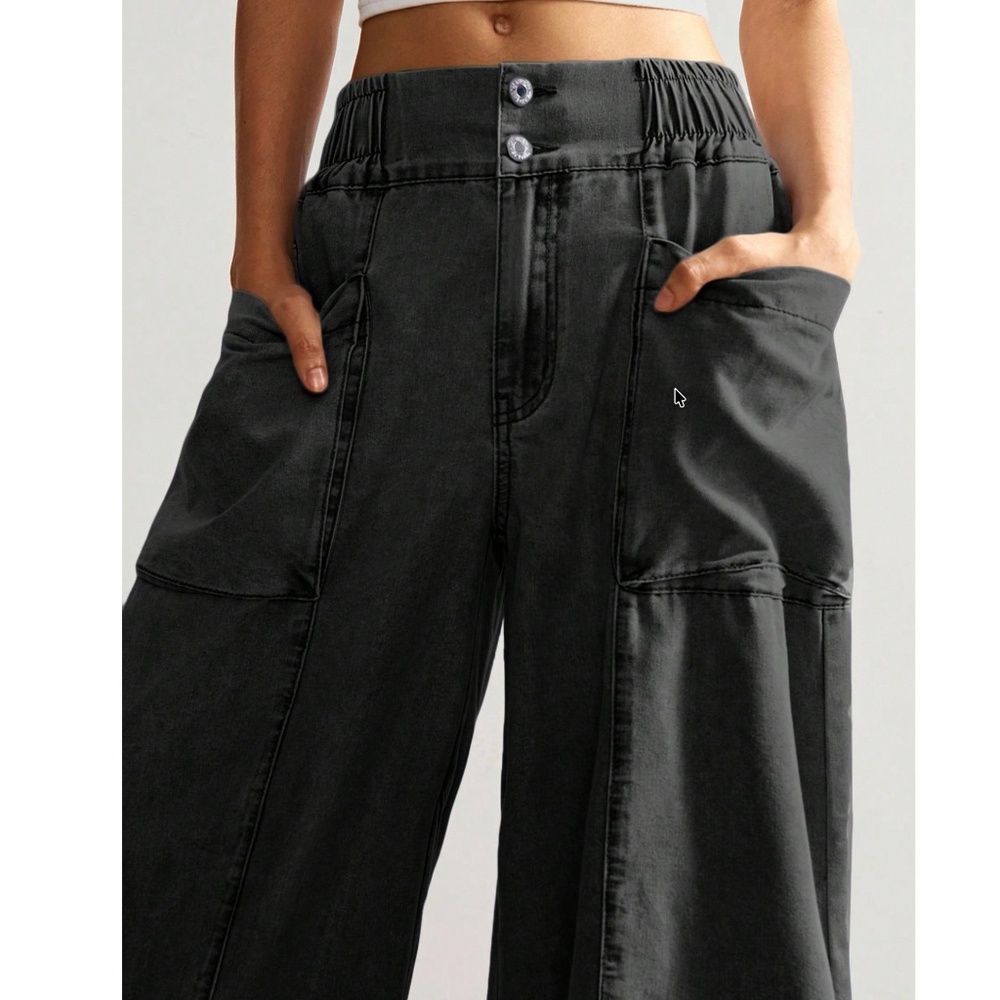 Light Wash Stretchy Waist Wide leg Denim Pants jeans - Picture 6 of 9